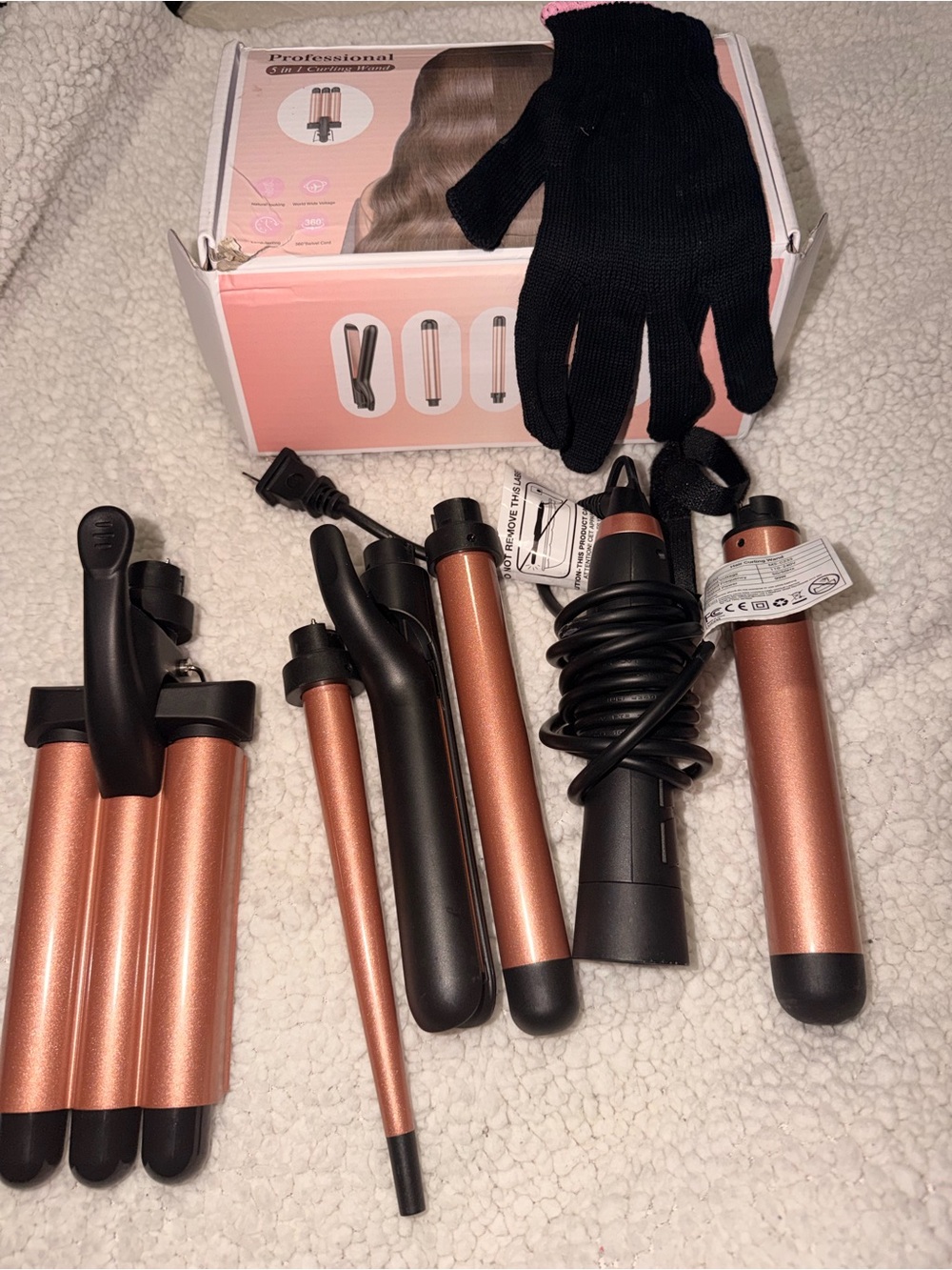 Rose Gold Multi-Barrel Curling Wand Set with Heat-Resistant Glove